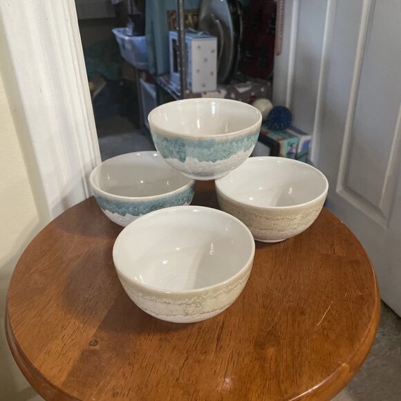 Sheffield Home Two-Toned Stoneware Bowls Set of 4, Blue/Tan - Picture 1 of 6